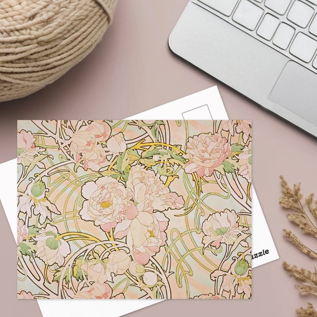 Carte Postale Peonies Aquarelle Alphonse Mucha (Créateur téléchargé)