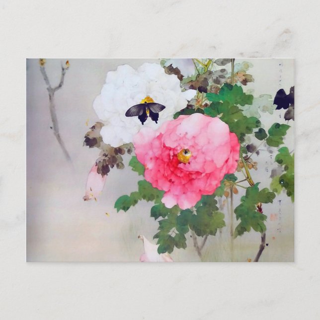 Carte Postale Peony et papillon (détail), Watanabe Seitei (Devant)