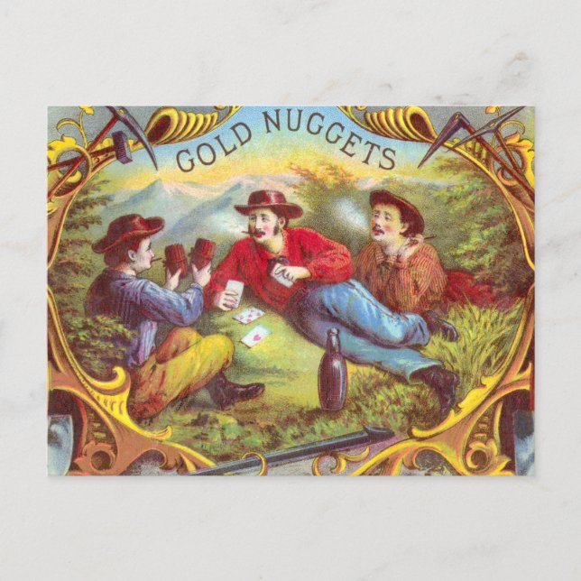 Carte Postale Pépites d'Or : Étiquettes Anciennes de Cigares Art (Devant)