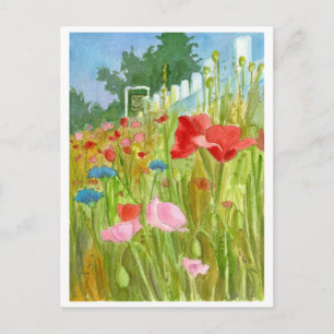 Carte Postale Pépites roses rouges Fleurs aquarelles