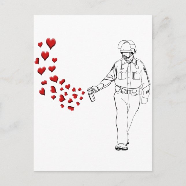 Carte Postale Pepper Spray Cop décontracté avec Coeurs (Devant)