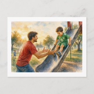 Carte Postale Père et fils au terrain de jeu,