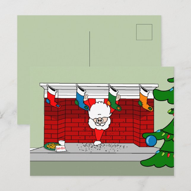 Carte Postale Père Noël à la traîne (Devant / Derrière)
