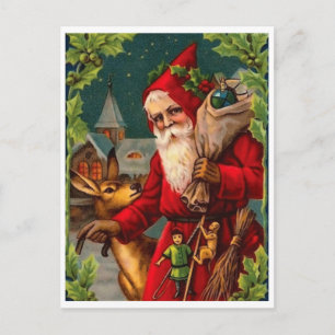 Carte Postale Père Noël arrive avec un sac plein de cadeaux