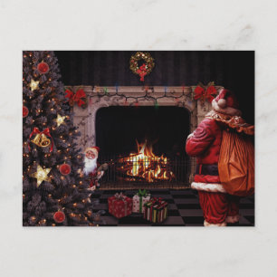 Carte Postale Père Noël avec arbre de Noël