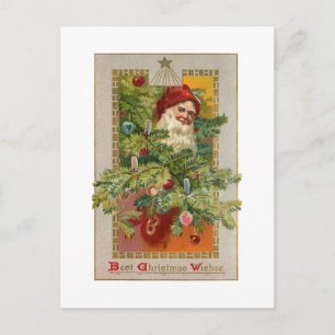 Carte Postale Père Noël avec Arbre décoré & Étoile