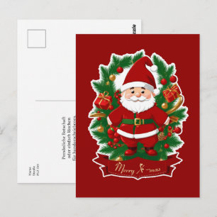 Carte Postale Père Noël avec branches de sapin - 