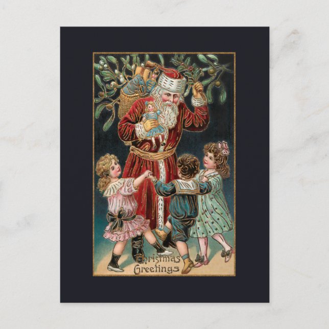 Carte Postale Père Noël avec Dancing Children & Mistletoe (Devant)