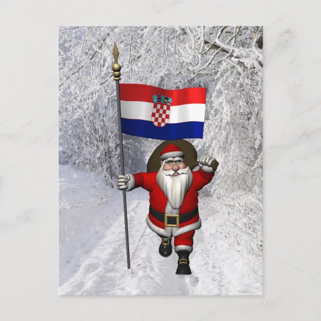 Carte Postale Père Noël Avec Drapeau De Croatie (Devant)