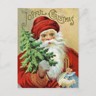 Carte Postale Père Noël avec sapin de Noël et jouets, vintage