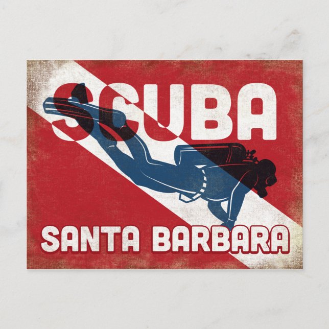 Carte Postale père Noël Barbara Scuba Diver - Blue Retro (Devant)