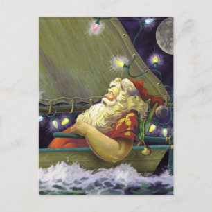 Carte postale père Noël Boat
