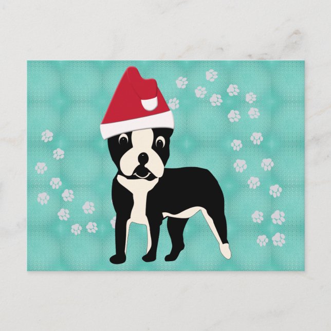 Carte Postale Père Noël Cartoon Boston Terrier (Devant)