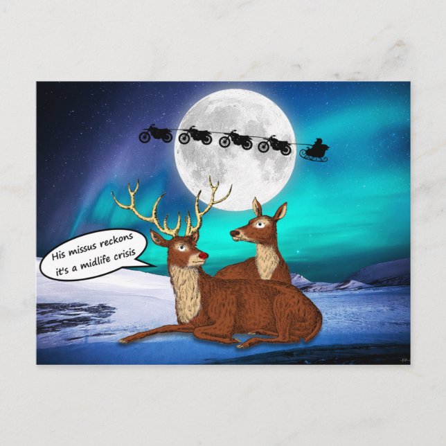 Carte Postale Père Noël Christmas plaisanteries Reindees vélos Q (Devant)