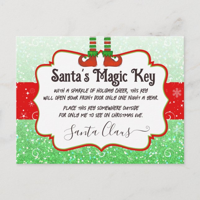 Carte Postale Père Noël clé magique Noeud de Noël pour enfants (Devant)
