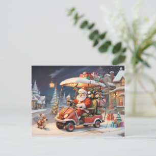 Carte Postale Père Noël conduisant voiturette de golf gingembre 