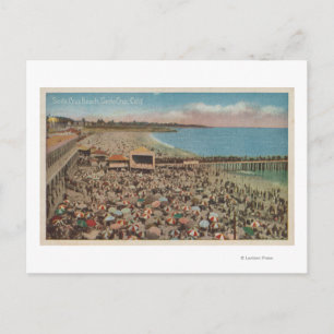 Carte Postale Père Noël Cruz, CA - Scène de plage pleine de gens