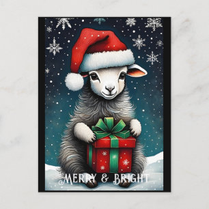 Carte Postale Père Noël Cute Baby Sheep Noël Cadeau de Noël