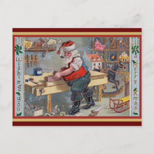 Carte Postale Père Noël dans son atelier, Joyeux Noël,