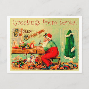 Carte Postale Père Noël dans son atelier, Noël vintage