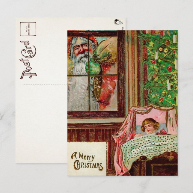 Carte postale Père Noël de la fenêtre victorienne (Devant / Derrière)