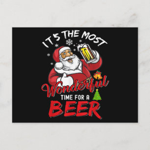Carte Postale Père Noël de Noël drôle buvant de la bière merveil