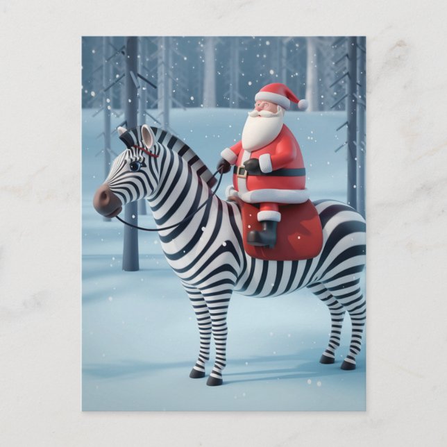 Carte Postale Père Noël drôle et forêt d'hiver de Zebra (Devant)