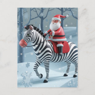 Carte Postale Père Noël drôle et Zebra