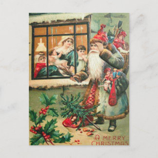 Carte Postale Père Noël est à la fenêtre