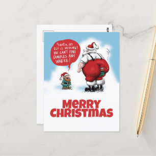 Carte Postale Père Noël et Elf Drôle Drôle