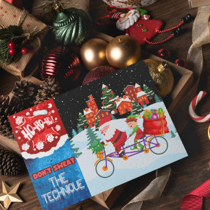 Carte postale père Noël et Elf's Snowy Bike Ride H