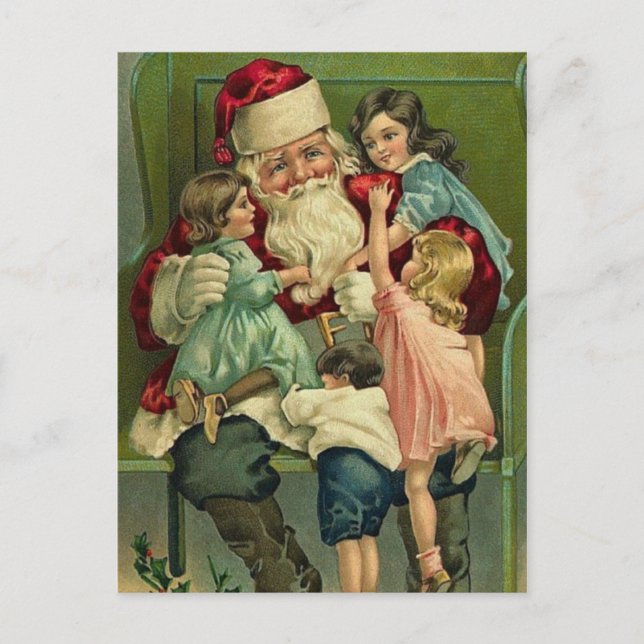 Carte Postale Père Noël et enfants (Devant)