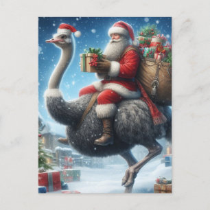 Carte Postale Père Noël et l'autruche