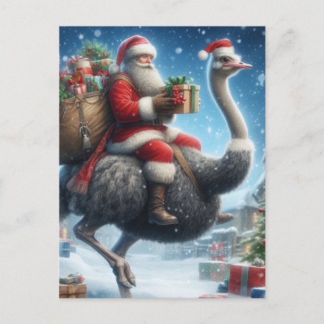 Carte Postale Père Noël et l'autruche (Devant)