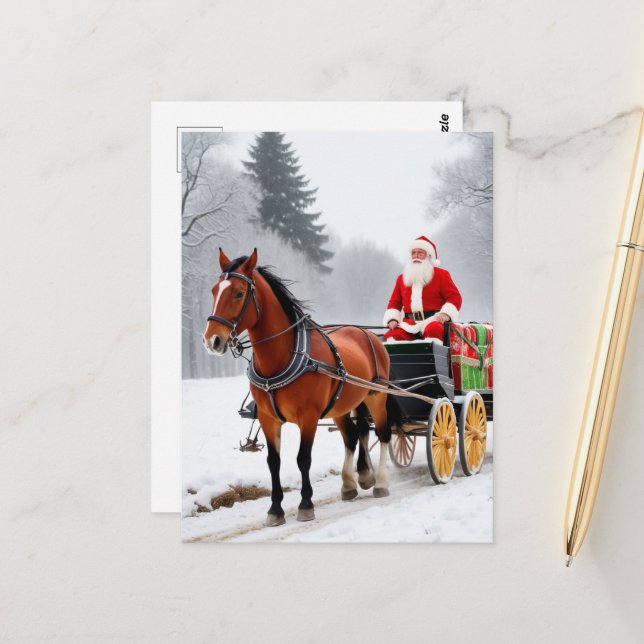 Carte Postale Père Noël et le cheval à cinq pattes (Devant/Arrière en situation)