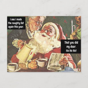 Carte Postale Père Noël et Mme Claus Naughty & Nice Vintage Funn
