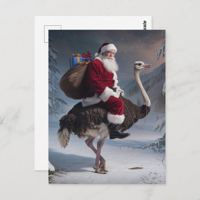 Carte Postale Père Noël et Ostrich (Devant / Derrière)