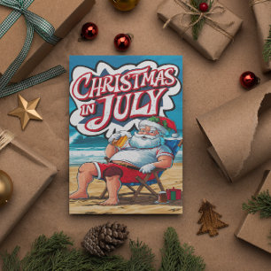 Carte Postale Père Noël festive se détendre par les vagues