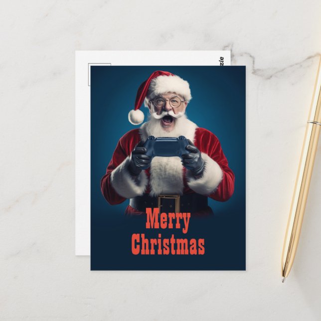 Carte Postale Père Noël Gamer (Devant/Arrière en situation)