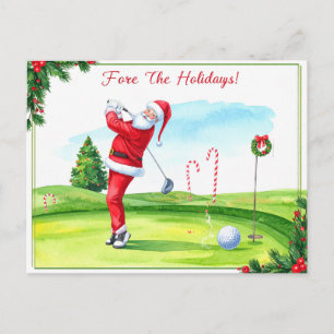 Carte Postale Père Noël golfeur Golf Noël Vacances