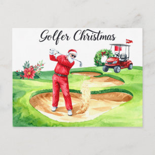 Carte Postale Père Noël golfeur Golf Noël Vacances
