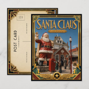 Carte Postale Père Noël Indiana Art Déco Vintage Âge d'Or