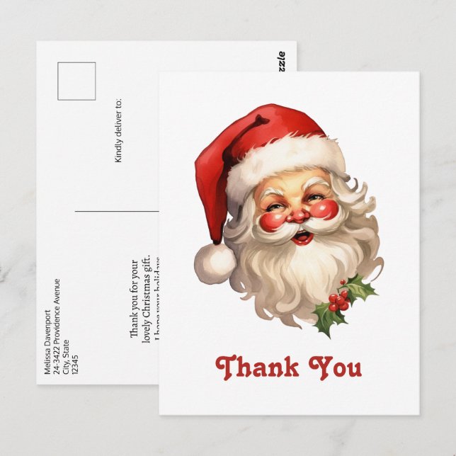 Carte Postale Père Noël joyeux et jovial rétro Merci            (Devant / Derrière)