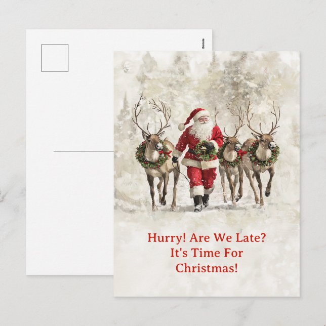 Carte postale père Noël Late Christmas (Devant / Derrière)