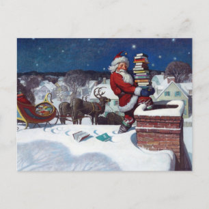 Carte Postale Père Noël livrant un chargement de livres par Wyet