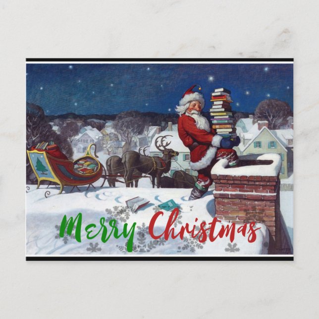 Carte Postale Père Noël livre une cargaison de livres par Wyeth (Devant)