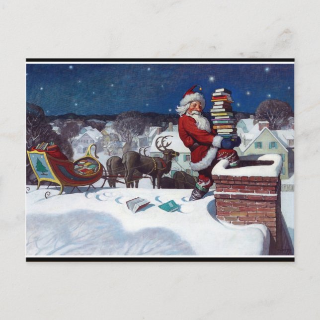 Carte Postale Père Noël livre une cargaison de livres par Wyeth (Devant)