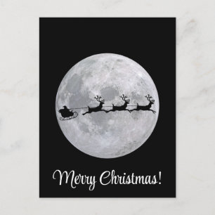 Carte Postale Père Noël Lune Noire et Blanche avec rennes