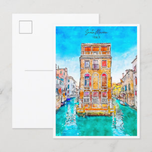 Carte Postale Père Noël Marina Italie vintage voyage aquarelle