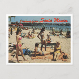 Carte Postale Père Noël Monica CA, Salutations, Plage Scène 1970